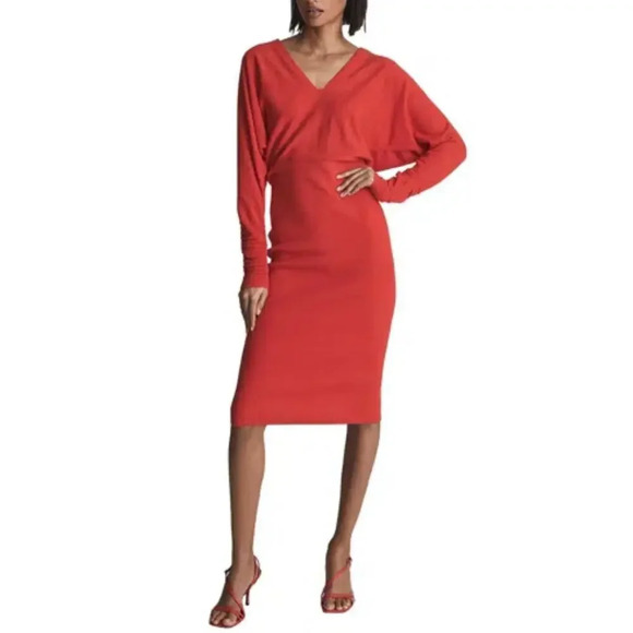 Riess Dresses & Skirts - Riess Jenna Sweater Dress Orange Knitted Cashmere Blend Ruched Size M